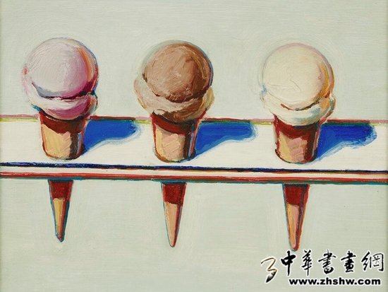 韦恩·蒂博《三个冰淇淋球》1964年。图源网络。