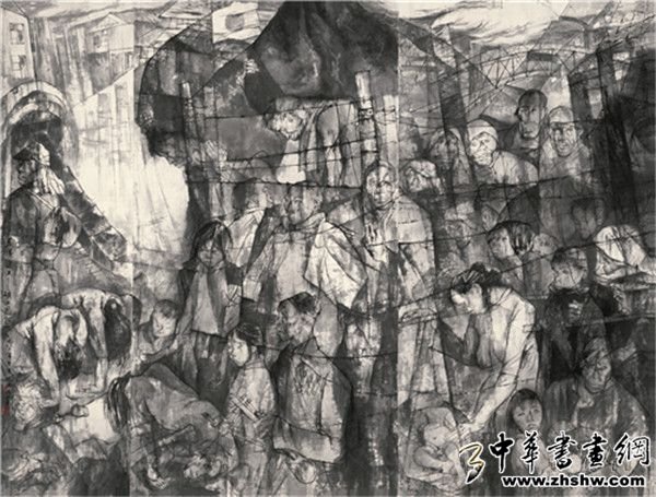 周思聪 王道乐土―矿工图之一 177cm×236cm 纸本水墨 1982年